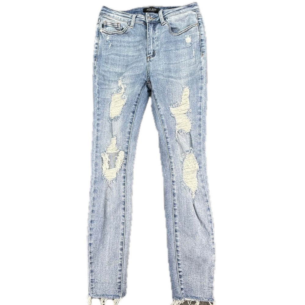 Judy Blue Skinny Fit‎ Jeans Mens 5/27 Blue Distressed Raw Hem JB8814